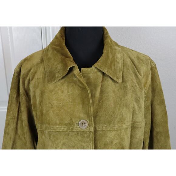 Vintage 90s Y2K St Johns Bay Tan Suede Leather Jacket Womens Petite Medium Chore - Picture 2 of 8